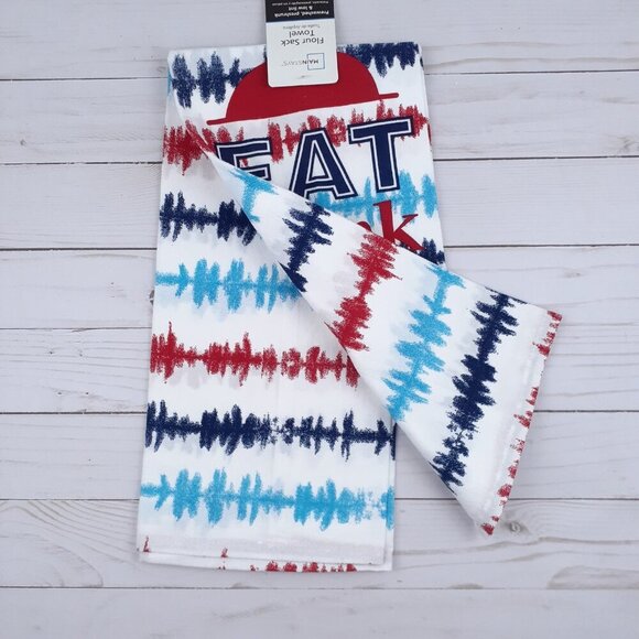 Flour Sack Kitchen Towel Eat Drink BBQ Tie Dye - Picture 2 of 3